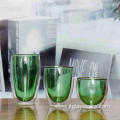 Green Color Double Wall Glass Coffee Cup